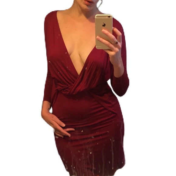 Blood red urban outfitters from slit mid length dress size M - Picture 1 of 4